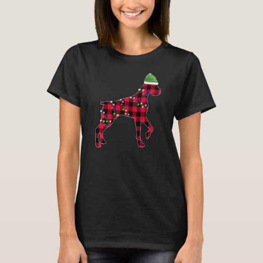 Rode geruite buffel hond pyjama kerst t-shirt (Voorkant)
