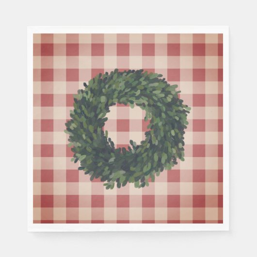Rode geruite buksuskrans landelijk stijlvol servet (Voorkant)