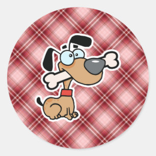 Rode geruite cartoon hond ronde sticker