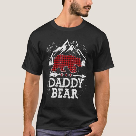 Rode geruite Daddy Bear Kerst Pyjama Matching T-shirt (Voorkant)