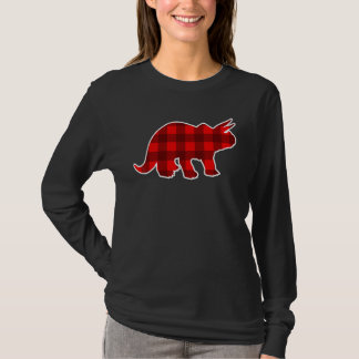Rode geruite dinosaurus kerst familie matching out t-shirt