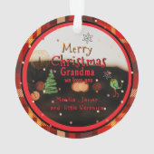 Rode geruite foto-ornament met handgetekend lint ornament (achterkant)