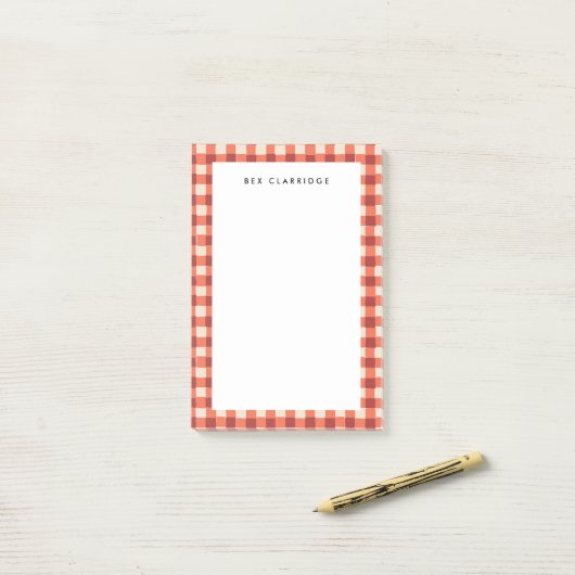 Rode geruite gepersonaliseerde post-it® notes (Op bureau)