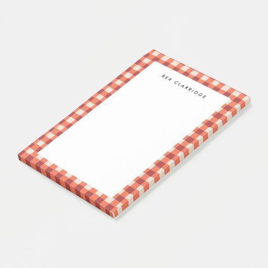 Rode geruite gepersonaliseerde post-it® notes (Schuin)