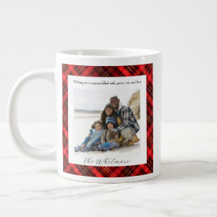 Rode geruite gezellige kerst landelijke monogram 2 grote koffiekop