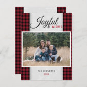 Rode geruite gezinsfoto met Kerst Feestdagenkaart (Voorkant / Achterkant)