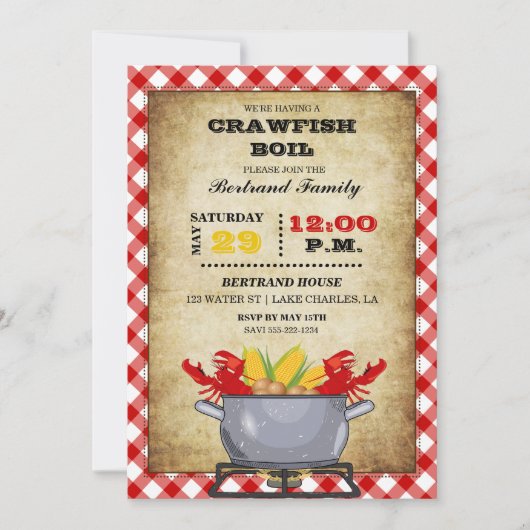 Rode geruite Gingham kookpot voor rivierkreeften Kaart (Voorkant)