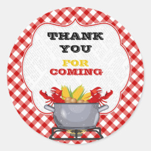 Rode geruite Gingham kreeften kookpot Ronde Sticker