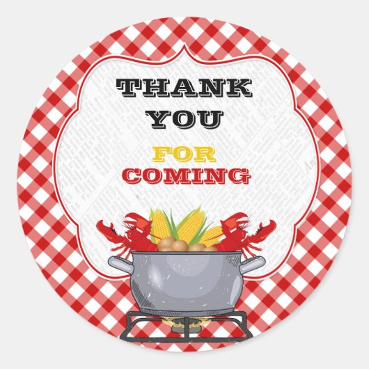 Rode geruite Gingham kreeften kookpot Ronde Sticker (Voorkant)
