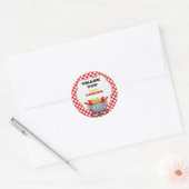 Rode geruite Gingham kreeften kookpot Ronde Sticker (Envelop)