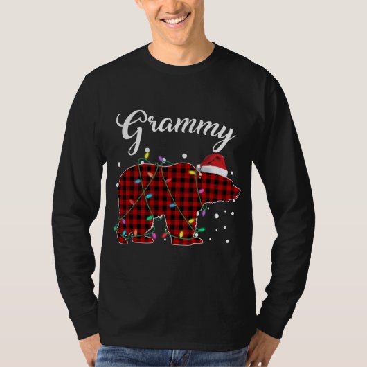 Rode geruite Grammy-beer bijpassende Buffalo-slaap T-shirt (Voorkant)