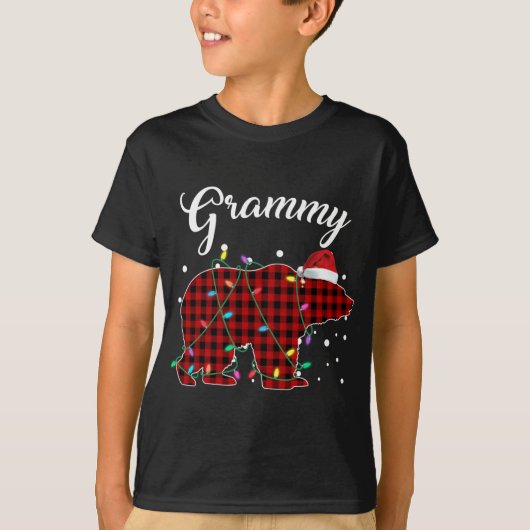 Rode geruite Grammy-beer bijpassende Buffalo-slaap T-shirt (Voorkant)