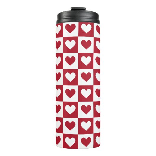 Rode geruite harten Schattigee Valentijnsdag Thermosbeker (Voorkant)
