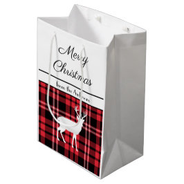 Rode geruite herten Kerstmis Medium Cadeauzakje