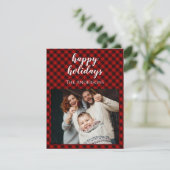 Rode geruite kerst familie viering kaart (Staand voorkant)