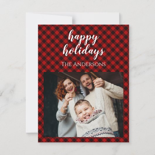 Rode geruite kerst familie viering kaart (Voorkant)