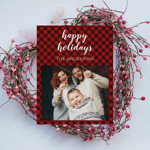Rode geruite kerst familie viering kaart