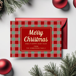 Rode geruite kerst goud  folie feestdagenkaart