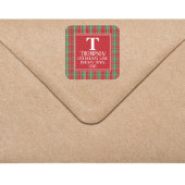 Rode geruite kerst retouradres aangepast vierkante sticker