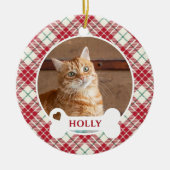 Rode Geruite Kerst Tartan Custom Cat Keramisch Ornament (Voorkant)