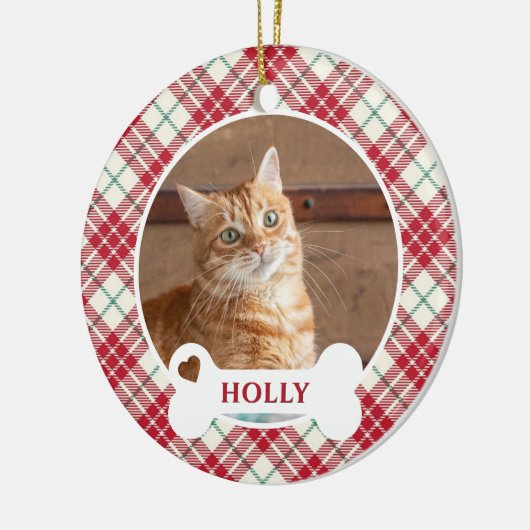 Rode Geruite Kerst Tartan Custom Cat Keramisch Ornament (Links)