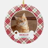 Rode Geruite Kerst Tartan Custom Cat Keramisch Ornament (Achterkant)