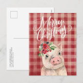 Rode geruite kerst varken feestdagenkaart (Voorkant / Achterkant)