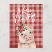 Rode geruite kerst varken feestdagenkaart (Voorkant)