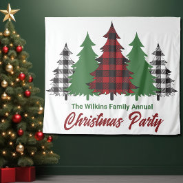 Rode geruite kerstbomen feest fotohokje wandkleed