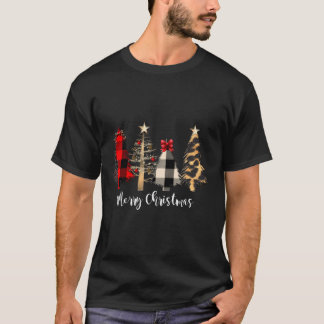Rode geruite kerstbomen scène t-shirt