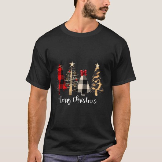 Rode geruite kerstbomen scène t-shirt (Voorkant)