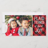 Rode geruite kerstgroet één foto vakantie feestdagenkaart (Voorkant)