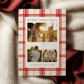Rode geruite kerstkaart met foto