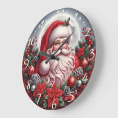 Rode geruite Kerstman Maan Grote Klok (Hoek)