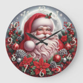 Rode geruite Kerstman Maan Grote Klok (Voorkant)