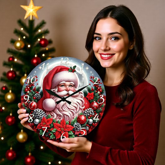 Rode geruite Kerstman Maan Grote Klok