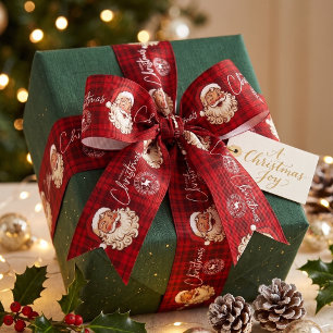 Rode geruite Kerstman-Noordpool-post Kerstmis Grosgrain Lint