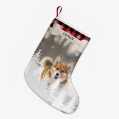Rode geruite kerstpijnbomen hondenbot dierenfoto kleine kerstsok (Voorkant (Hangend))