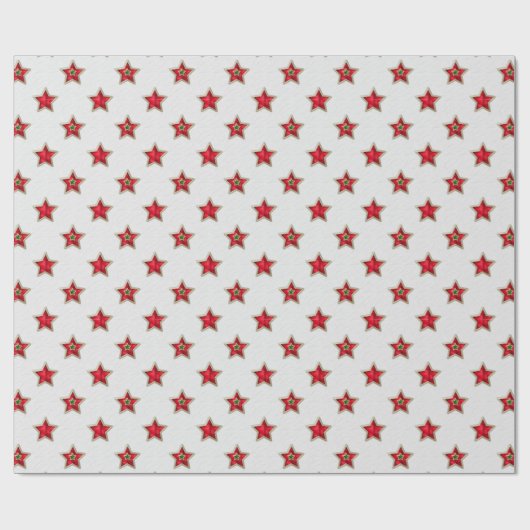 Rode geruite kerststerren cadeaupapier (Vlak)