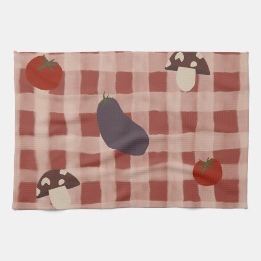 Rode geruite keukenhanddoek met groenten (Horizontaal)