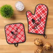 Rode geruite kip ovenwant & pannenlap set (Top down)