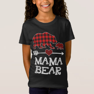 Rode geruite mama beer één welpje bijpassende buff t-shirt
