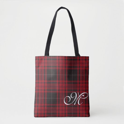 Rode geruite monogramtassen tote bag (Voorkant)