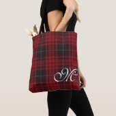 Rode geruite monogramtassen tote bag (Dichtbij)