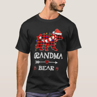 Rode geruite oma-beer kerst Santa-familie T-shirt