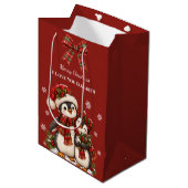 Rode geruite pinguïn Ik hou van jou Aangepaste naa Medium Cadeauzakje (Voorkant Gekanteld)