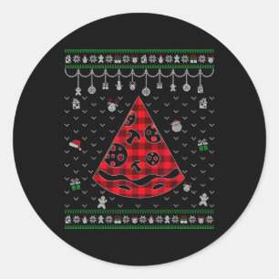 Rode geruite pizza-liefhebber Leuke lelijke kerst Ronde Sticker