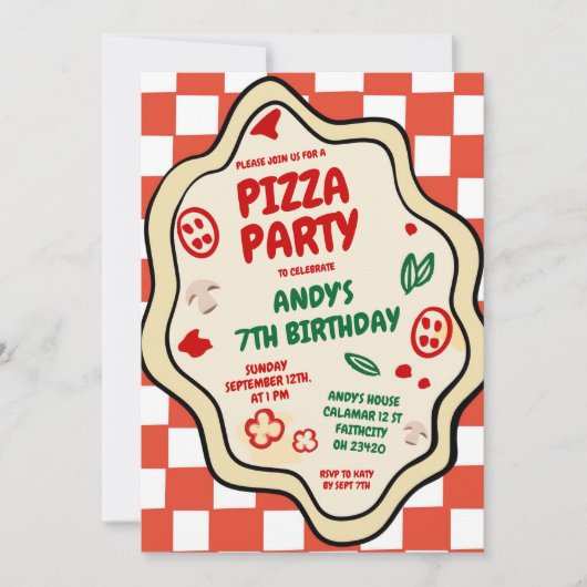 Rode Geruite Pizza Party Italiaanse kinderen Verja Kaart (Voorkant)