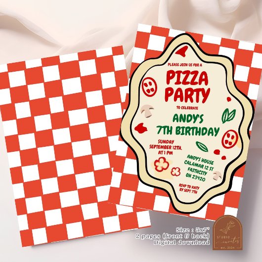 Rode Geruite Pizza Party Italiaanse kinderen Verja Kaart