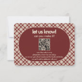 Rode geruite QR-code trouw-RSVP bijlage RSVP Kaartje (Voorkant)